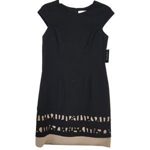 HARVE BENARD Black Beige Laser Cut  Cap Sleeve Dress Women's Size 10